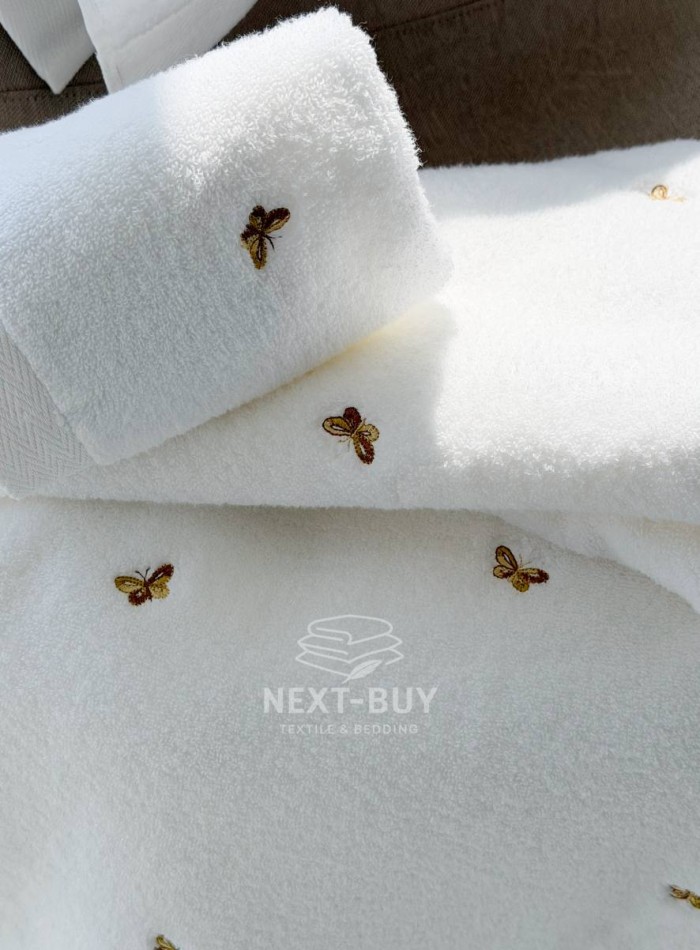 Махровий рушник банний Maison Dor Soft Butterflies white-brown 85х150 бавовна - Зображення 3