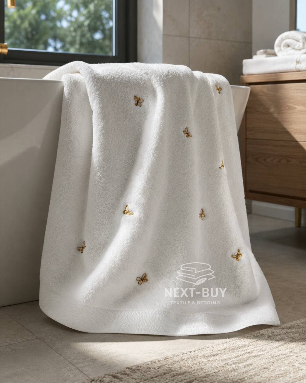 Махровий рушник банний Maison Dor Soft Butterflies white-brown 85х150 бавовна - Зображення 1
