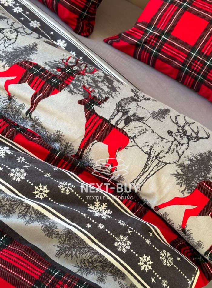 Постільна білизна First Choice Flannel Happiness Red сімейна 160х220х2 - Зображення 3