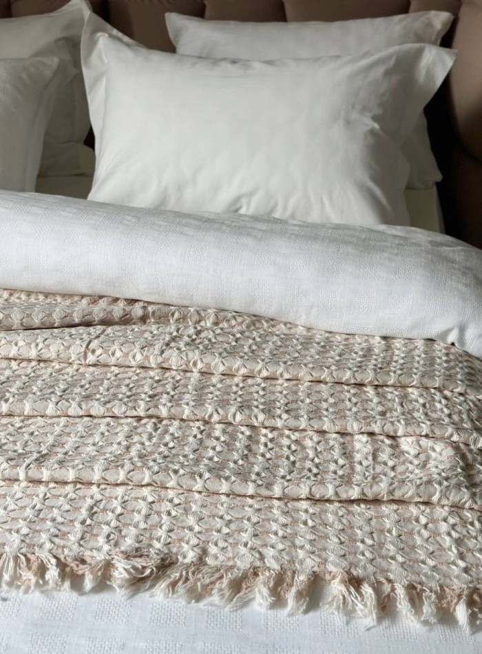 Легкий плед жатка с бахромой Maison D'or Paris Melodia beige 220х240 — изображение 3