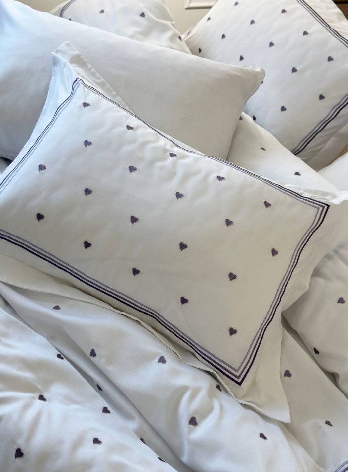 Постільна білизна Maison D'or Lamour lilac євро 200х220 сатин з вишивкою сердечок - Зображення 6