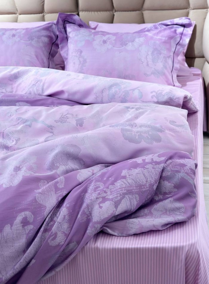 Постельное бельё с простынёй на резинке Maison D'or Ambre Dark Lilac — тенсел / сатин — изображение 3