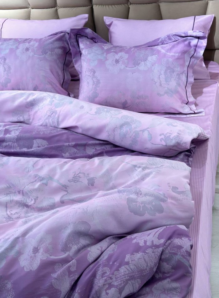 Постельное бельё с простынёй на резинке Maison D'or Ambre Dark Lilac — тенсел / сатин — изображение 9