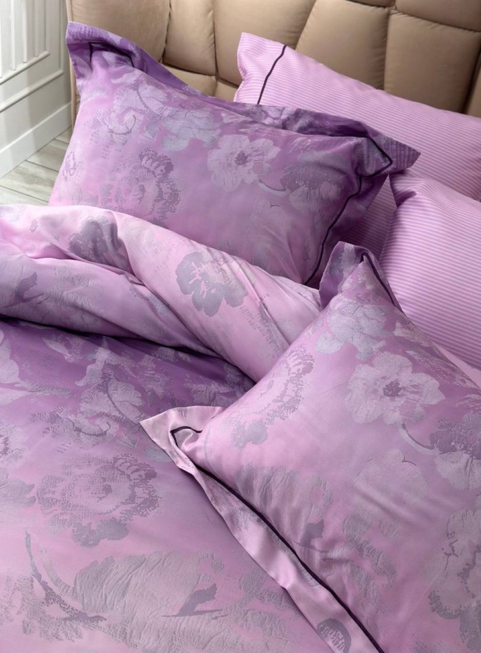 Постельное бельё с простынёй на резинке Maison D'or Ambre Dark Lilac — тенсел / сатин — изображение 2