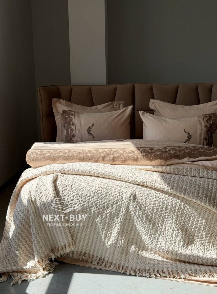 Легкий плед жатка з бахромою Maison D'or Paris Melodia beige 220х240 - Зображення 6