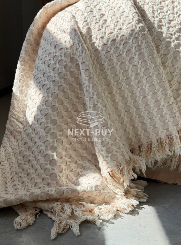 Легкий плед жатка з бахромою Maison D'or Paris Melodia beige 220х240 - Зображення 2