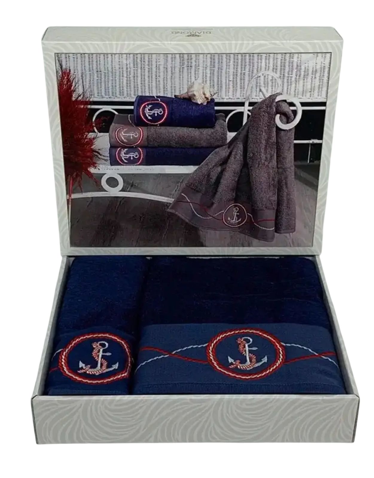 Набор бамбуковых, махровых полотенец Diamond Cornet navy 2шт. — изображение 1