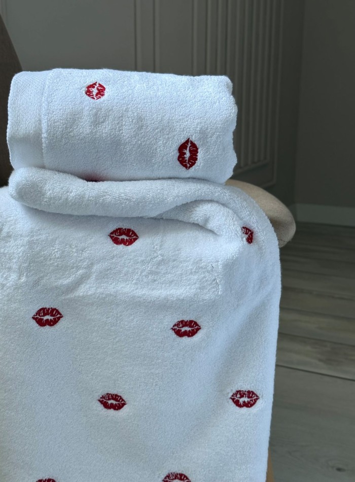 Махровий рушник для бані Cestepe Lips white-red 70х140 Туреччина - Зображення 2