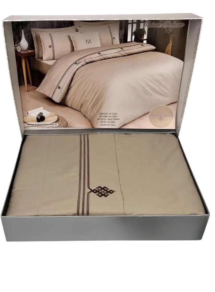 Постільна білизна Maison D'or Maison Deluxe beige-brown 200x220см сатин з вишивкою - Зображення 2