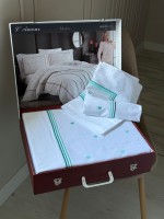 Постільна білизна Maison D'or Lamour mint євро 200х220 сатин з вишивкою сердечок - Зображення 5