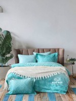 Постільна білизна з простирадлом на резинці Maison D'or AMBRE Turquoise євро тенсел / сатин