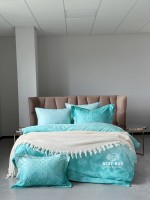 Постільна білизна з простирадлом на резинці Maison D'or AMBRE Turquoise євро тенсел / сатин - Зображення 2