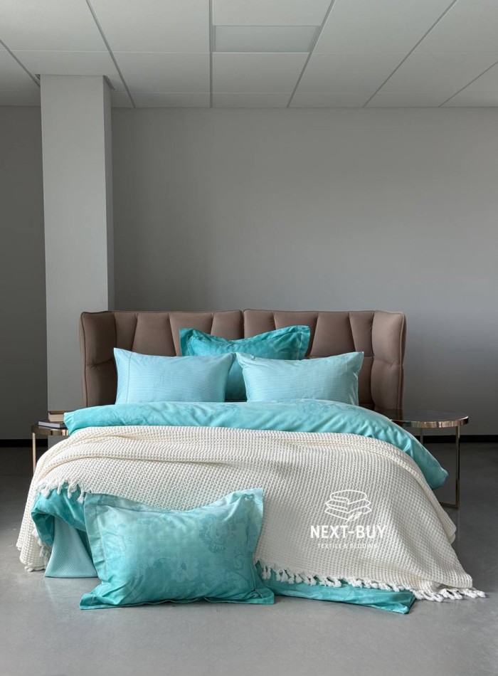 Постільна білизна з простирадлом на резинці Maison D'or AMBRE Turquoise євро тенсел / сатин - Зображення 3