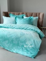 Постільна білизна з простирадлом на резинці Maison D'or AMBRE Turquoise євро тенсел / сатин - Зображення 5