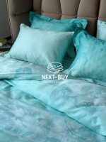 Постільна білизна з простирадлом на резинці Maison D'or AMBRE Turquoise євро тенсел / сатин - Зображення 6