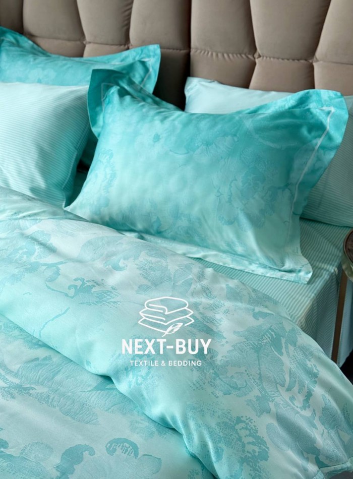 Постільна білизна з простирадлом на резинці Maison D'or AMBRE Turquoise євро тенсел / сатин - Зображення 7