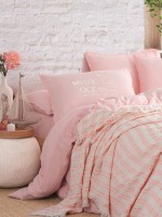 Постельное белье с вышивкой и пике Mystic ocean pudra  евро 200х220
