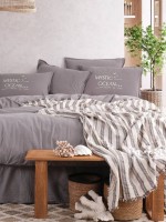 Постельное белье с вышивкой и пике Mystic ocean gri евро 200х220