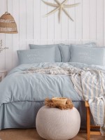 Постельное белье с вышивкой и пике Mystic ocean aqua евро 200х220
