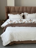 Постельное белье с вышивкой и пике Saheser Eveline Kahve евро 200х220 — изображение 7