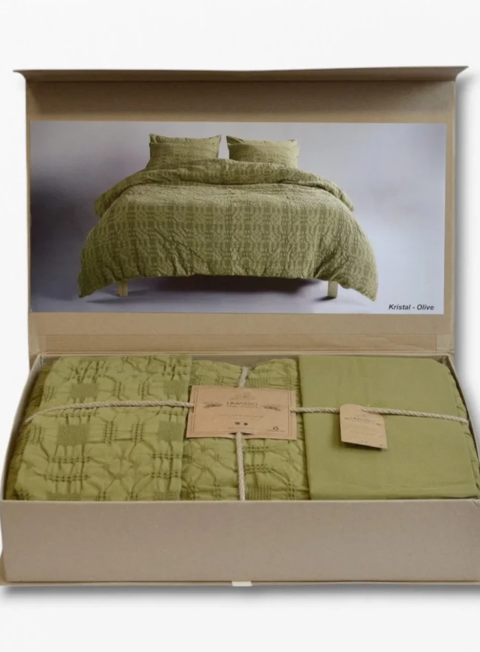Эксклюзивное постельное белье Limasso Kristal Olive 200x220 из вареного хлопка — изображение 4
