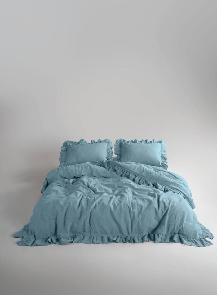 Эксклюзивное постельное белье Limasso Exclusive  Mineral blue 200x220 из вареного хлопка — изображение 2