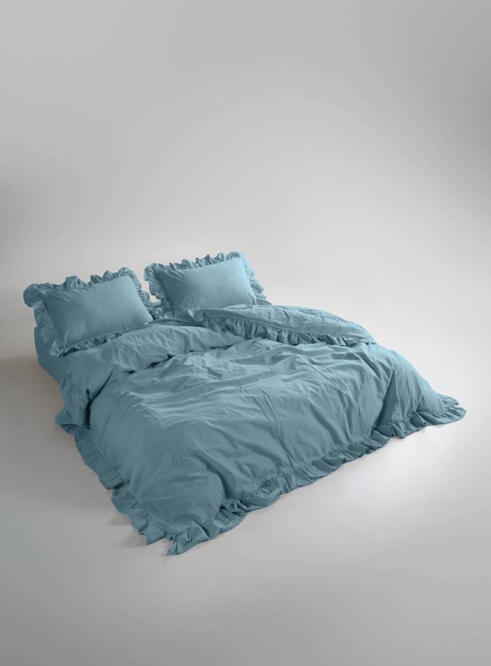 Эксклюзивное постельное белье Limasso Exclusive  Mineral blue 200x220 из вареного хлопка — изображение 3