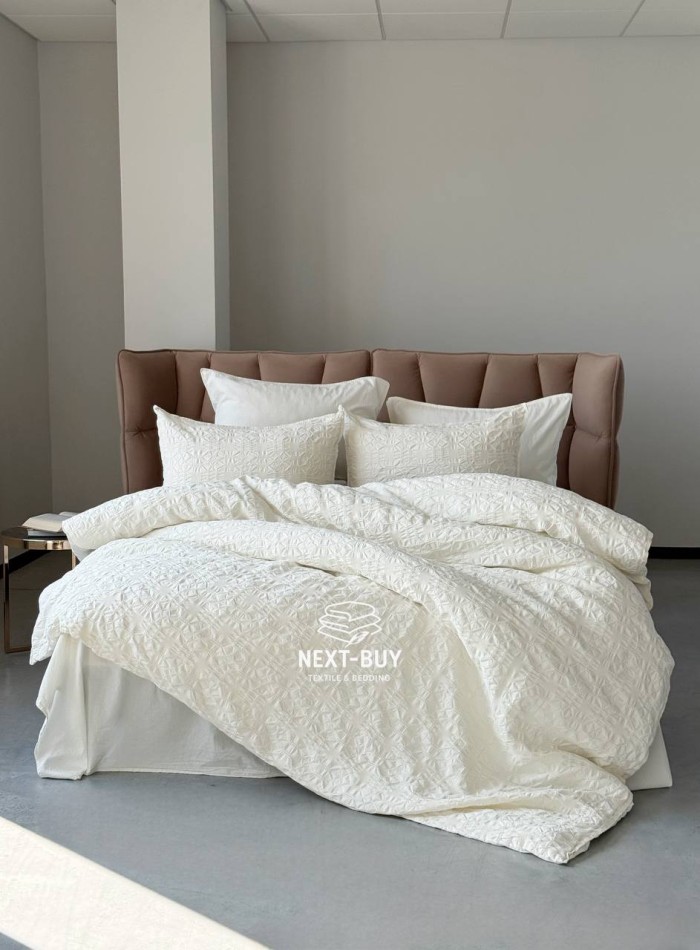 Эксклюзивное Семейное постельное белье Limasso Kristal Snow white 160х220(2шт) из вареного хлопка — изображение 2