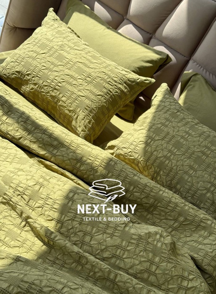 Эксклюзивное постельное белье Limasso Kristal Olive 200x220 из вареного хлопка — изображение 9
