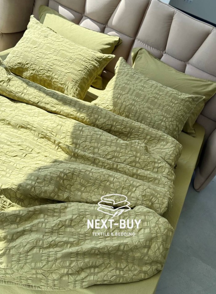 Эксклюзивное постельное белье Limasso Kristal Olive 200x220 из вареного хлопка — изображение 8
