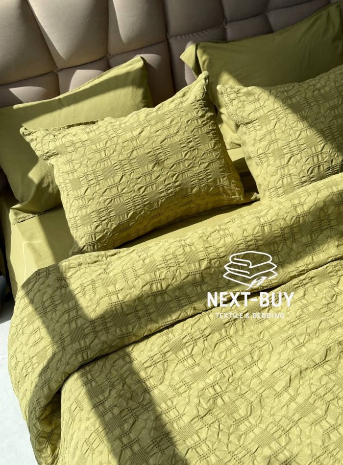 Эксклюзивное постельное белье Limasso Kristal Olive 200x220 из вареного хлопка — изображение 7