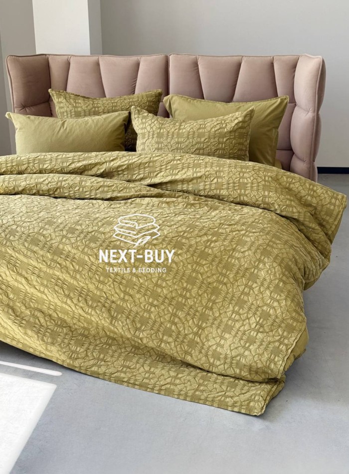 Эксклюзивное постельное белье Limasso Kristal Olive 200x220 из вареного хлопка — изображение 6