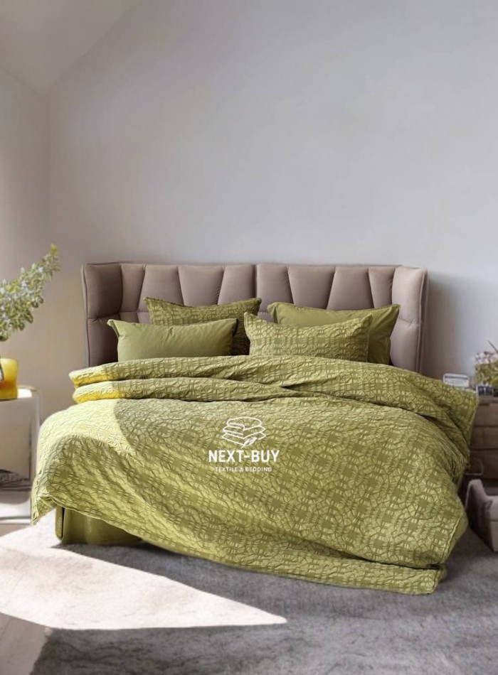 Эксклюзивное постельное белье Limasso Kristal Olive 200x220 из вареного хлопка — изображение 2