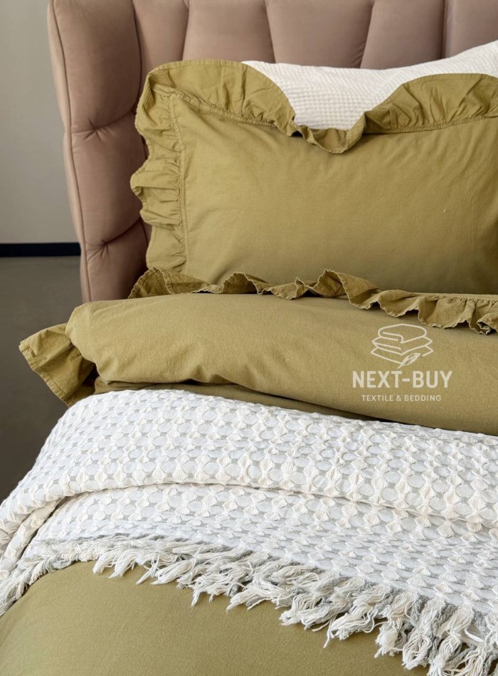 Эксклюзивное постельное белье Limasso Exclusive Olive 200x220 из вареного хлопка — изображение 5