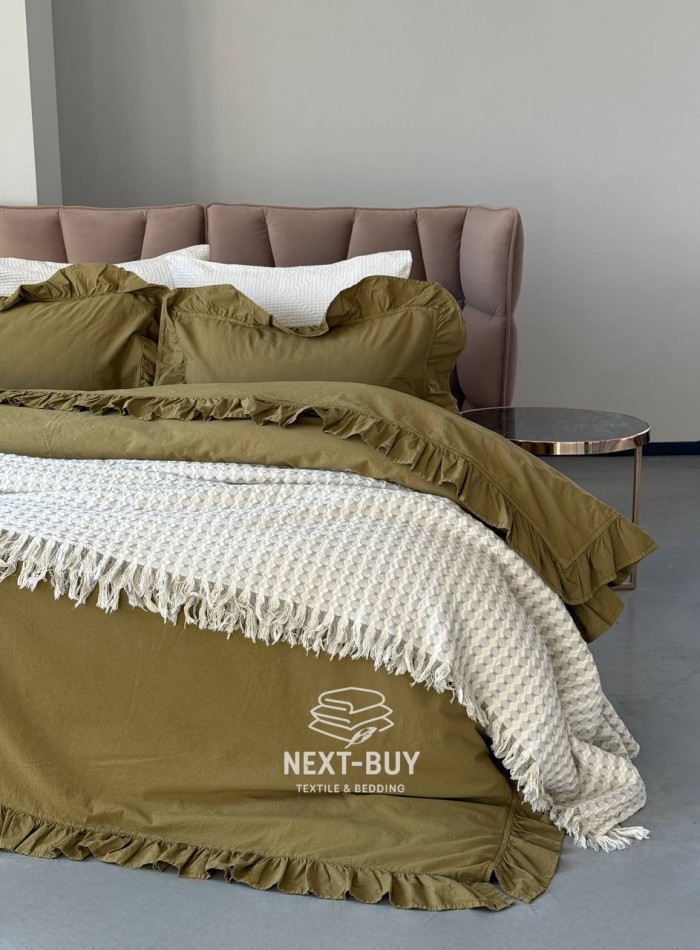Эксклюзивное постельное белье Limasso Exclusive Olive 200x220 из вареного хлопка — изображение 3