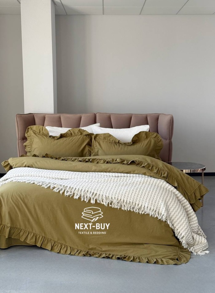 Эксклюзивное постельное белье Limasso Exclusive Olive 200x220 из вареного хлопка — изображение 2