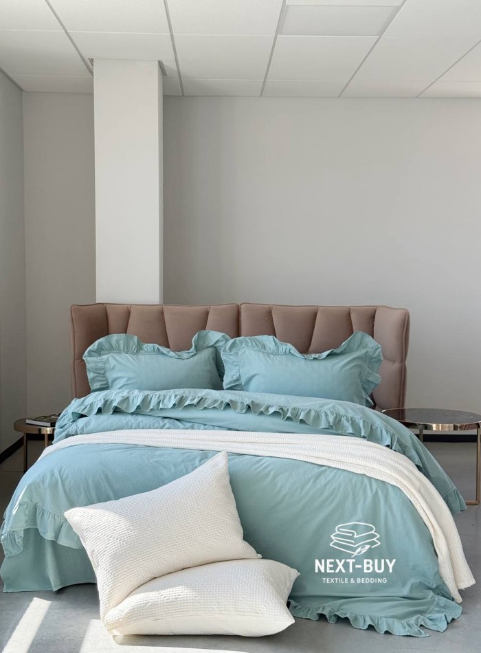 Эксклюзивное постельное белье Limasso Exclusive  Mineral blue 200x220 из вареного хлопка — изображение 5