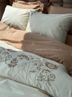 Постільна білизна Saheser Botanic bej євро 200х220 бавовна з вишивкою