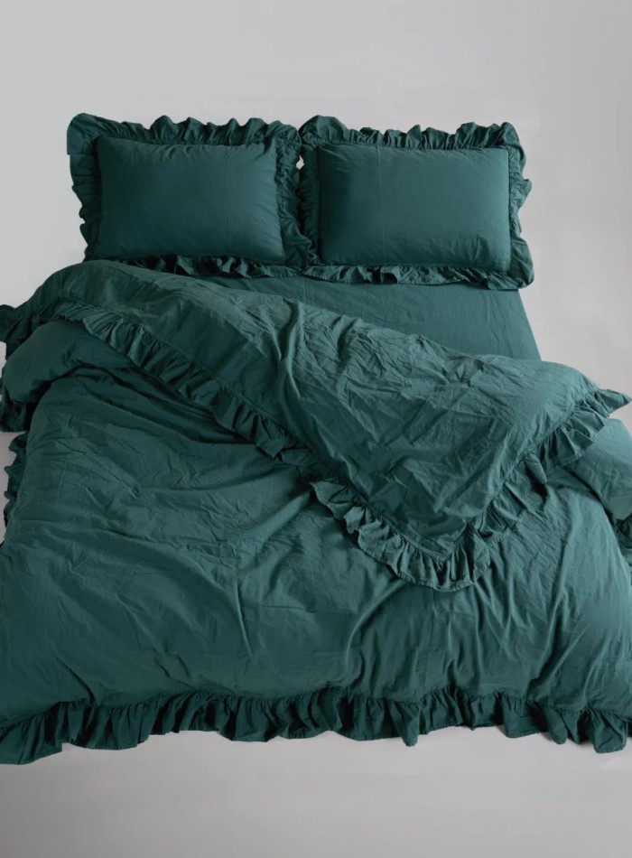 Ексклюзивна постільна білизна Limasso Exclusive  Dark Green 200x220 з вареної бавовни - Зображення 2