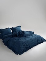 Семейный эксклюзивное постельное белье Limasso Exclusive Dress Blue  160x220 (2шт) из вареного хлопка — изображение 3