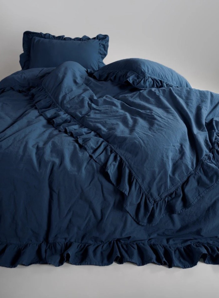 Семейный эксклюзивное постельное белье Limasso Exclusive Dress Blue  160x220 (2шт) из вареного хлопка — изображение 2