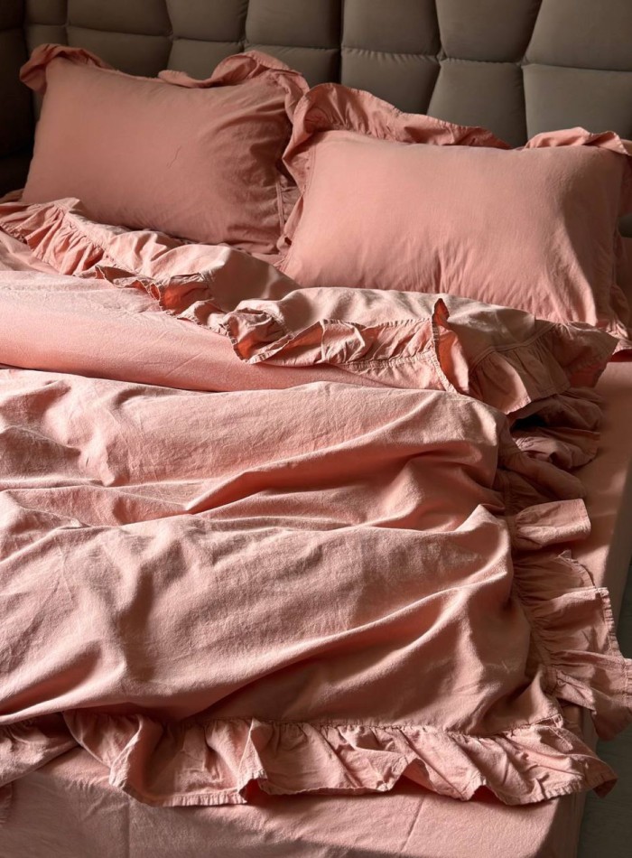 Ексклюзивна постільна білизна Limasso Exclusive Old Rose 200x220 з вареної бавовни - Зображення 2