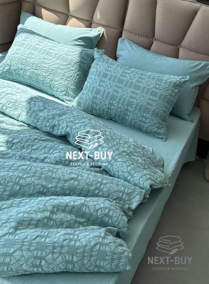 Эксклюзивное постельное белье Limasso Kristal Mineral blue 200x220 из вареного хлопка — изображение 5