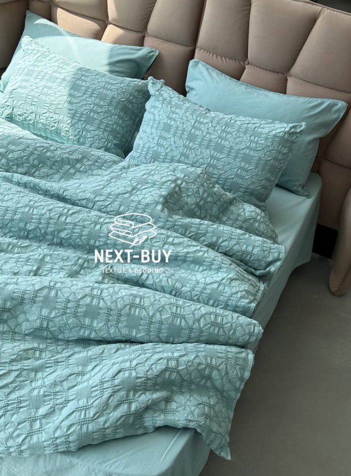 Эксклюзивное постельное белье Limasso Kristal Mineral blue 200x220 из вареного хлопка — изображение 6