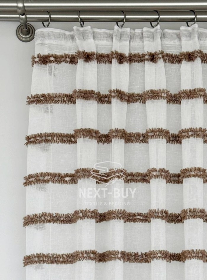 Тюль льон у смужку  Linen brown & white Туреччина - Зображення 3