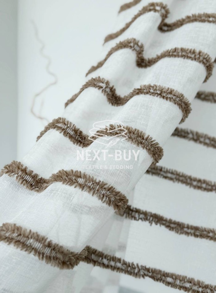 Тюль льон у смужку  Linen brown & white Туреччина - Зображення 4