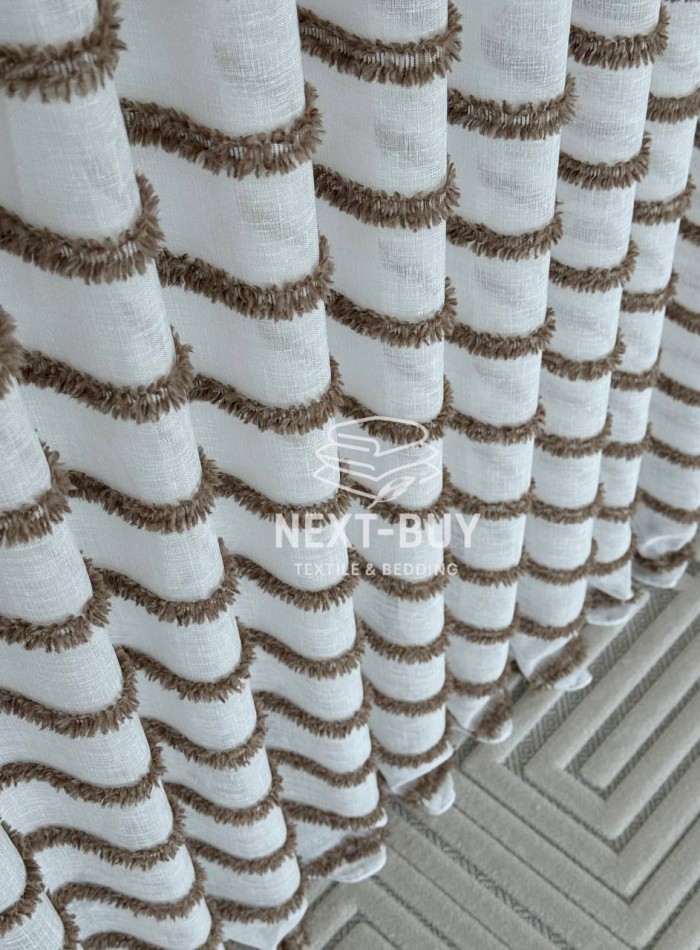 Тюль льон у смужку  Linen brown & white Туреччина - Зображення 6