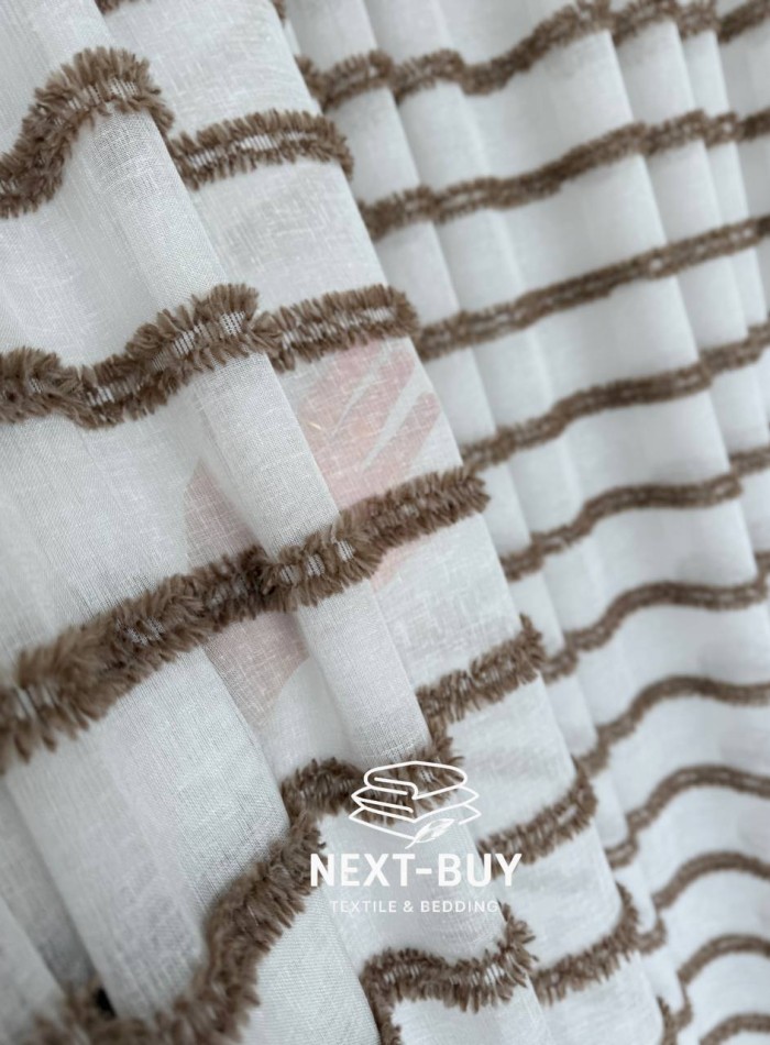 Тюль льон у смужку  Linen brown & white Туреччина - Зображення 7
