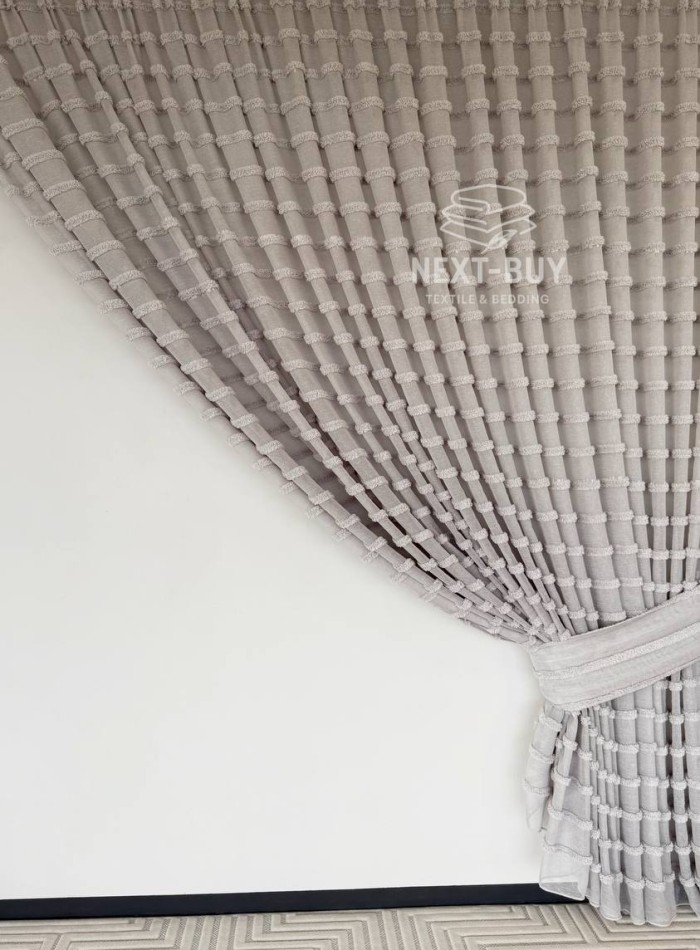 Тюль льон у смужку Linen Light Grey Туреччина - Зображення 3