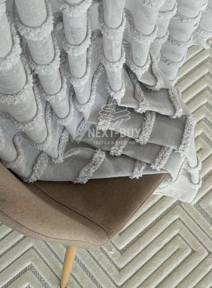Тюль льон у смужку Linen Light Grey Туреччина - Зображення 6